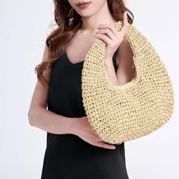 Women's Straw Woven Hobo Bag Summer Beach Casual Chic Gift - Picture 2 of 7